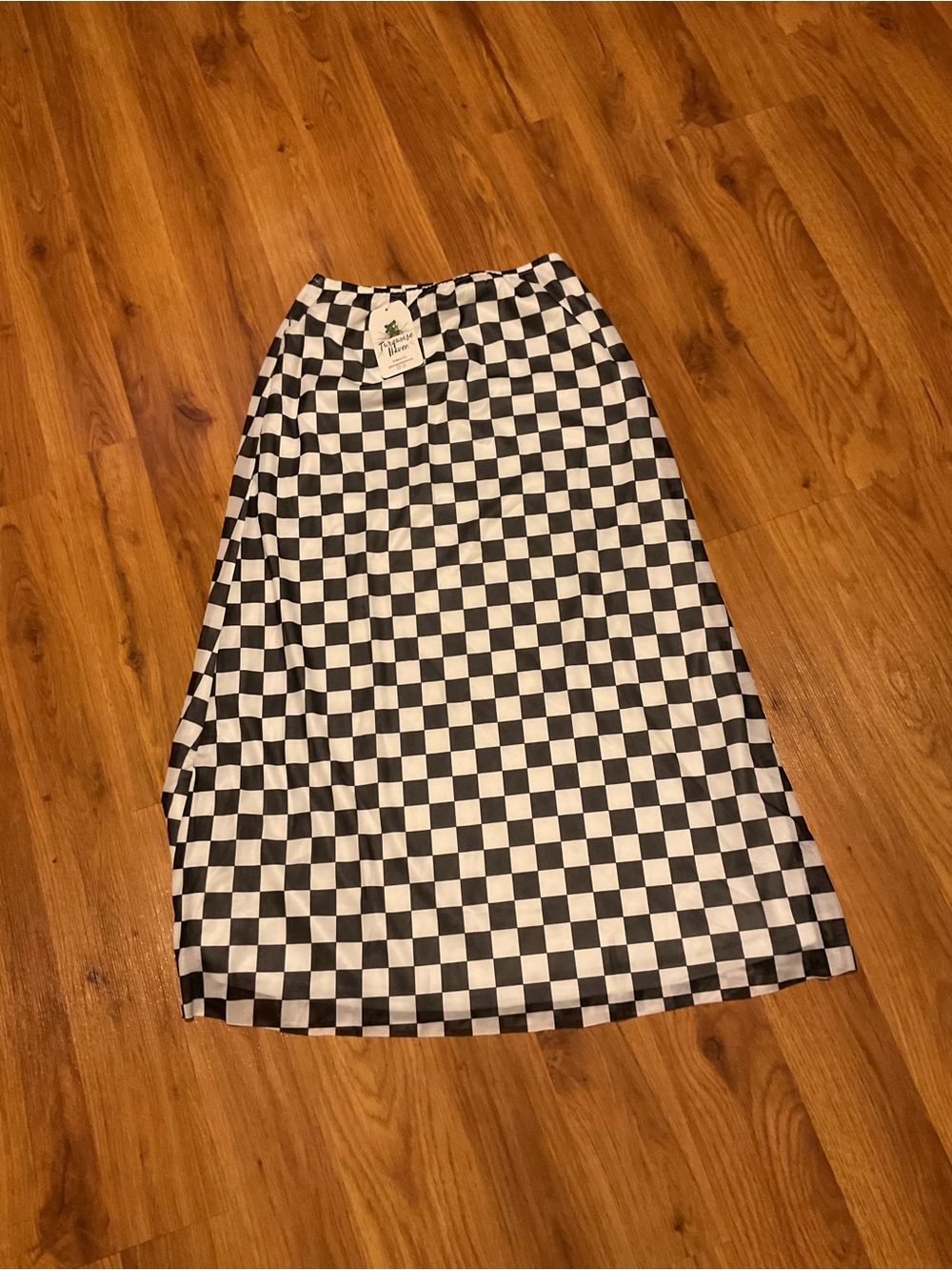 Turquoise Haven Black And White Checkered Midi Skirt Women’s Large NWT
